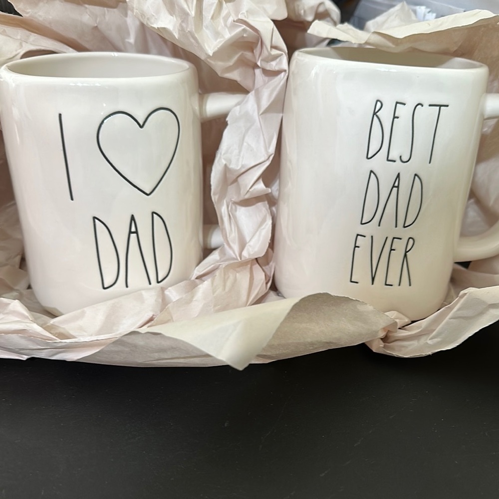 Rae Dunn White Ceramic Dad Mugs Set